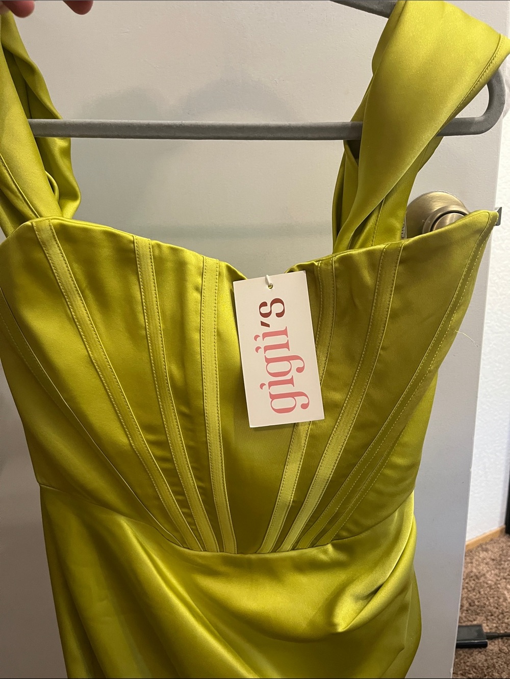 Gigi's Lime Green Satin Strapless Corset Dress